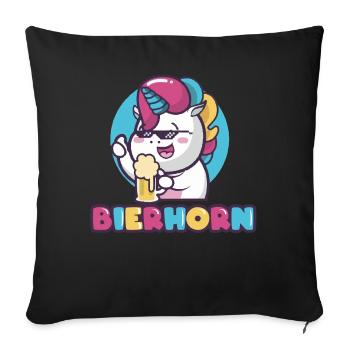 Einhorn, Einhörner, Bier, Bierhorn - Sofakissenbezug 45 x 45 cm - Schwarz - Vorne