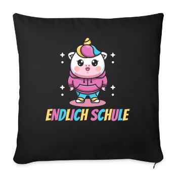 Einhorn, Endlich Schule, Einhörner - Sofakissenbezug 45 x 45 cm - Schwarz - Vorne