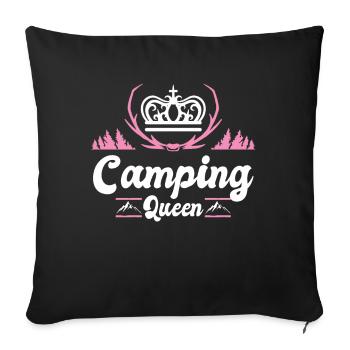 Camping Queen Königin Camper Zelten Urlaub - Sofakissenbezug 45 x 45 cm - Schwarz - Vorne