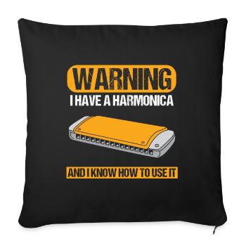 Harmonica Know How To Use It Blues Music Band Gift - Sofa pillowcase 17,3'' x 17,3'' (45 x 45 cm) - black - Front