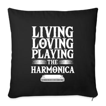 Love Playing Harmonica Instrument Blues Music Gift - Sofa pillowcase 17,3'' x 17,3'' (45 x 45 cm) - black - Front