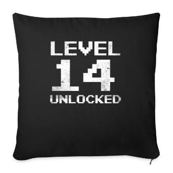 14 ans niveau 14 Unlocked 14 ans gamer - Housse de coussin décorative 45 x 45 cm - noir - Devant