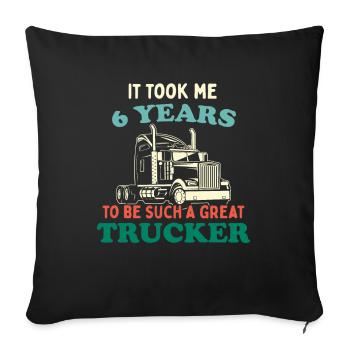 Trucker Party Trucking Camionneur Chauffeur de camion 6e anniversaire - Housse de coussin décorative 45 x 45 cm - noir - Devant