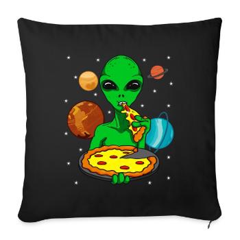 Alien Alien OVNI mangeant de la pizza - Housse de coussin décorative 45 x 45 cm - noir - Devant