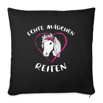 Echte Mädchen Reiten Pferde - Sofakissenbezug 45 x 45 cm - Schwarz - Vorne