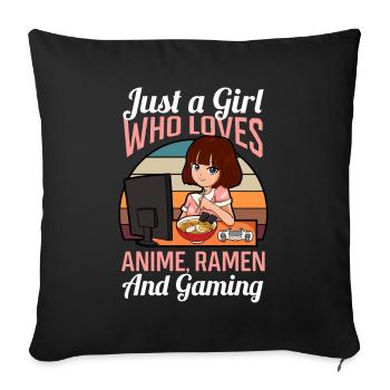 Anime Manga Gaming Ramen Nudeln Mädchen - Sofakissenbezug 45 x 45 cm - Schwarz - Vorne