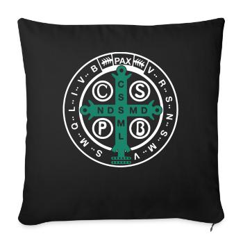 Médaille saint Benoît catholique religieuse - Housse de coussin décorative 45 x 45 cm - noir - Devant