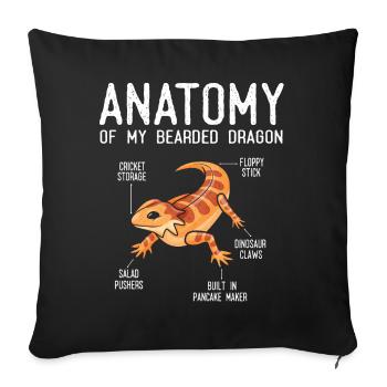 Anatomie d’un dragon barbu - Housse de coussin décorative 45 x 45 cm - noir - Devant