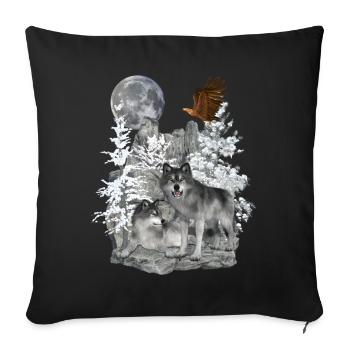 Wolves on rocks with eagle and moon - Sofa pillowcase 17,3'' x 17,3'' (45 x 45 cm) - black - Front
