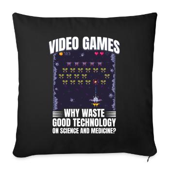 Retro Zocker Sprüche Gaming Geschenk - Sofakissenbezug 45 x 45 cm - Schwarz - Vorne