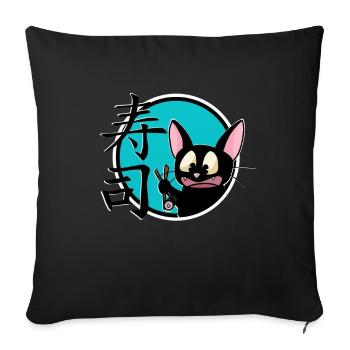 mignon drôle manga cat shirt autocollant - Housse de coussin décorative 45 x 45 cm - noir - Devant