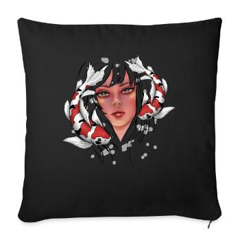 Girl drawing with koi carp - Sofa pillowcase 17,3'' x 17,3'' (45 x 45 cm) - black - Front