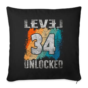 Niveau cadeau d’anniversaire débloqué 34 ans - Housse de coussin décorative 45 x 45 cm - noir - Devant