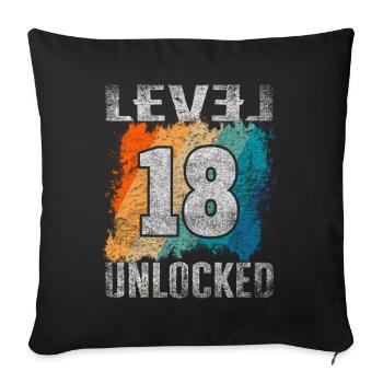 Geburtstag Geschenk Level Unlocked 18 Jahre - Sofakissenbezug 45 x 45 cm - Schwarz - Vorne