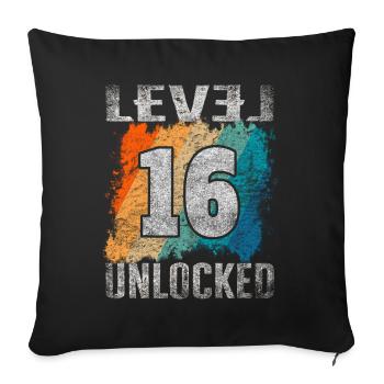Niveau cadeau d’anniversaire débloqué 16 ans - Housse de coussin décorative 45 x 45 cm - noir - Devant
