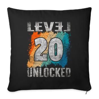 Birthday Gift Level Unlocked 20 years - Sofa pillowcase 17,3'' x 17,3'' (45 x 45 cm) - black - Front