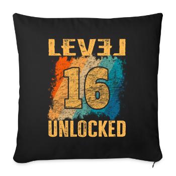 Niveau cadeau d’anniversaire débloqué 16 ans - Housse de coussin décorative 45 x 45 cm - noir - Devant