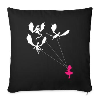 Funny Trendy Little Girl With Dragon - Sofa pillowcase 17,3'' x 17,3'' (45 x 45 cm) - black - Front
