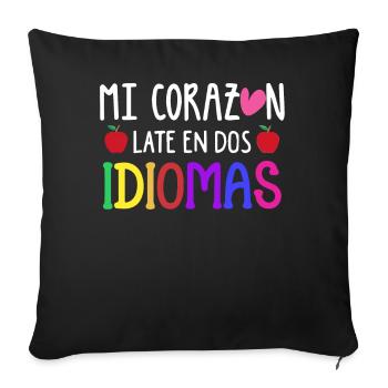 Myheart beats in 2 languages, bilingual - Sofa pillowcase 17,3'' x 17,3'' (45 x 45 cm) - black - Front