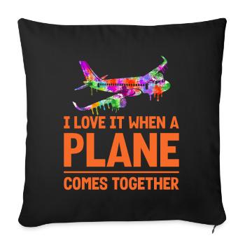 Pilote de ligne Flugzeug Aircraft Pun - Housse de coussin décorative 45 x 45 cm - noir - Devant