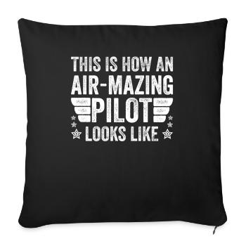 Aircraft Pun Airmazing Pilot - Pilote de ligne - Housse de coussin décorative 45 x 45 cm - noir - Devant