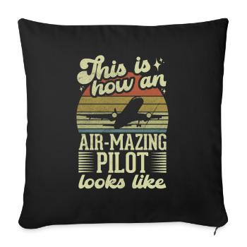 Aircraft Pun Airmazing Pilot - Pilote de ligne - Housse de coussin décorative 45 x 45 cm - noir - Devant