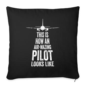 Aircraft Pun Airmazing Pilot - Pilote de ligne - Housse de coussin décorative 45 x 45 cm - noir - Devant