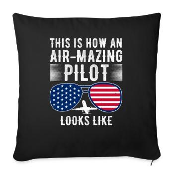 Aircraft Pun Airmazing Pilot - Pilote de ligne - Housse de coussin décorative 45 x 45 cm - noir - Devant