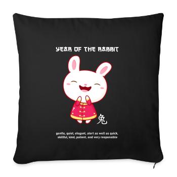 Signe du zodiaque du Nouvel An chinois Kawaii - Housse de coussin décorative 45 x 45 cm - noir - Devant