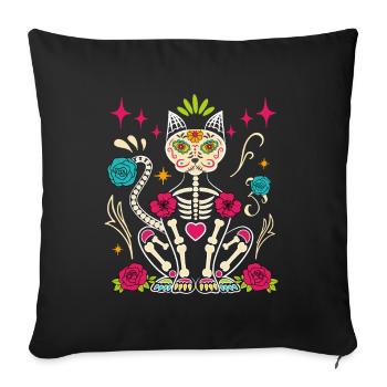 Dia De Los Muertos Sugar Skull Skeleton Cat - Sofa pillowcase 17,3'' x 17,3'' (45 x 45 cm) - black - Front