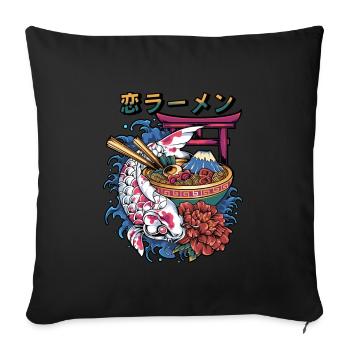 Ramen Cat Japon Kawaii - Housse de coussin décorative 45 x 45 cm - noir - Devant
