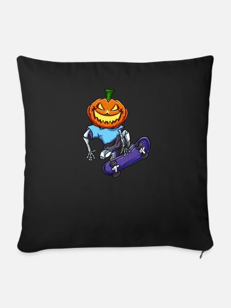Kürbis Skelett Skater - Sofakissenbezug 45 x 45 cm - Schwarz