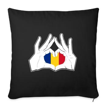 Roumanie Hand Heart Flag - Housse de coussin décorative 45 x 45 cm - noir - Devant