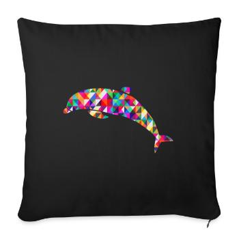 Mosaïque de dauphins colorée - Housse de coussin décorative 45 x 45 cm - noir - Devant