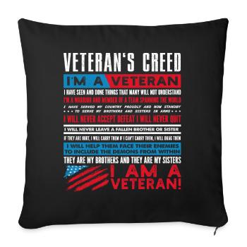 Credo des vétérans, Vétérans - Housse de coussin décorative 45 x 45 cm - noir - Devant