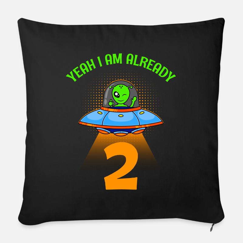 J’ai déjà 2 ans UFO Alien 2ème anniversaire - Housse de coussin décorative 45 x 45 cm - noir