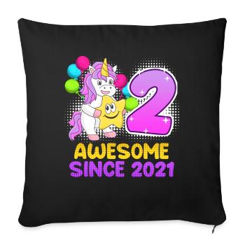 2ème anniversaire fille 2 ans - Housse de coussin décorative 45 x 45 cm - noir - Devant