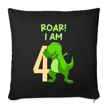 4ème anniversaire Boy Dino 4 ans - Housse de coussin décorative 45 x 45 cm - noir - Devant