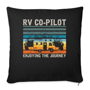 Camping camping-car, VR - Housse de coussin décorative 45 x 45 cm - noir - Devant