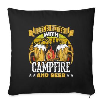 Bushcraft - Life is better with Campfire and Beer - Sofa pillowcase 17,3'' x 17,3'' (45 x 45 cm) - black - Front