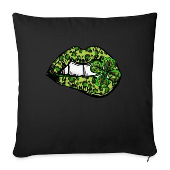 Irlande irlandaise Trèfle Lèvres vertes Saint-Patrick - Housse de coussin décorative 45 x 45 cm - noir - Devant