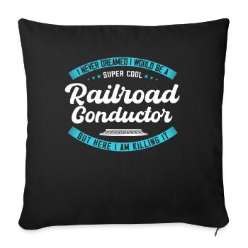 Railway fan, locomotive, railway conductor - Sofa pillowcase 17,3'' x 17,3'' (45 x 45 cm) - black - Front