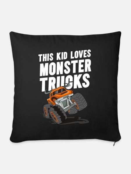 Dieses Kind Liebt Monstertrucks - Sofakissenbezug 45 x 45 cm - Schwarz