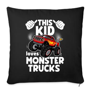 This kid loves monster trucks - Sofa pillowcase 17,3'' x 17,3'' (45 x 45 cm) - black - Front