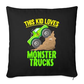 This kid loves monster trucks - Sofa pillowcase 17,3'' x 17,3'' (45 x 45 cm) - black - Front