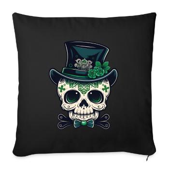 Crâne de sucre St Patrick’s Day, Crâne de sucre irlandais - Housse de coussin décorative 45 x 45 cm - noir - Devant