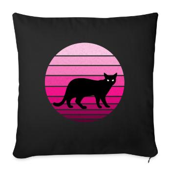 Mignon chat noir au look vintage / rétro - Housse de coussin décorative 45 x 45 cm - noir - Devant