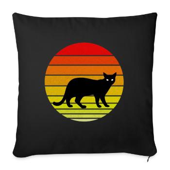 Mignon chat noir au look vintage / rétro - Housse de coussin décorative 45 x 45 cm - noir - Devant