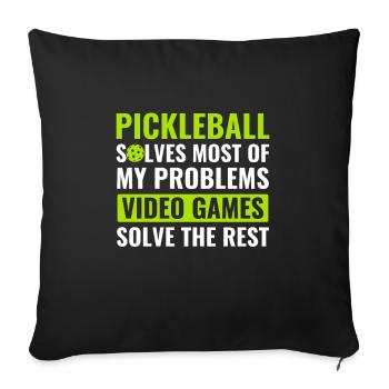 Pickleball et jeux vidéo Pickleball Citation drôle - Housse de coussin décorative 45 x 45 cm - noir - Devant