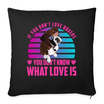 Boxer drôle disant amour - Housse de coussin décorative 45 x 45 cm - noir - Devant
